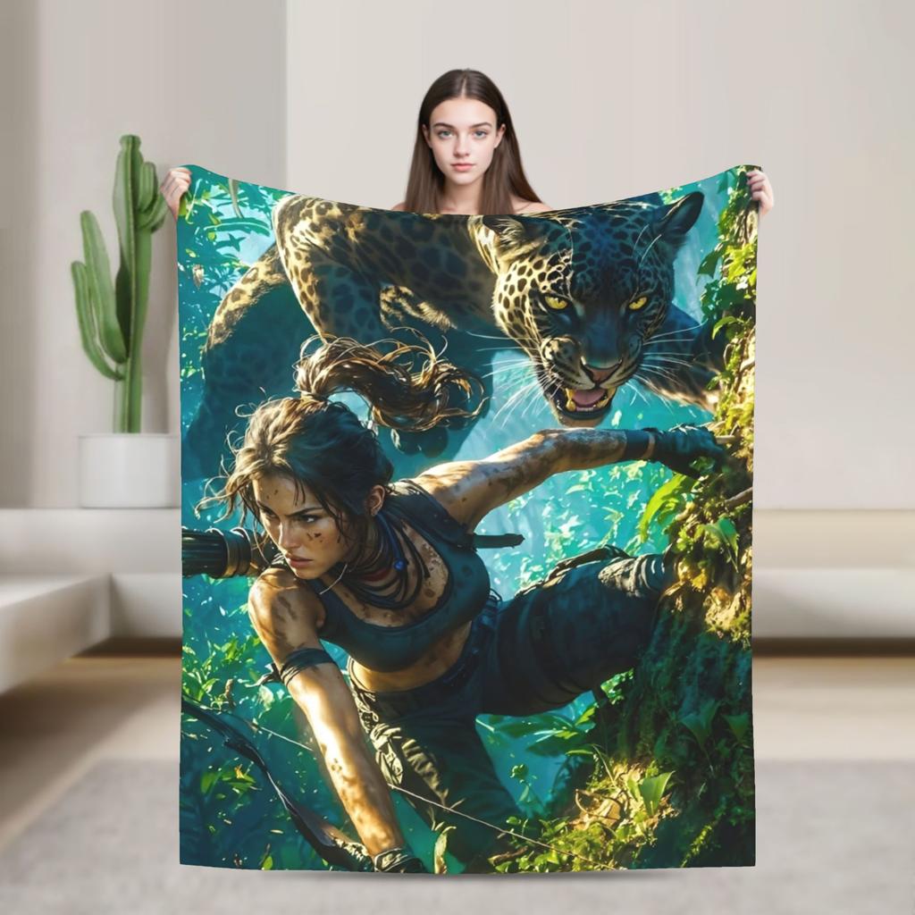 Tomb-Raider Lara Croft Fashion Blanket Survival Video Game Flannel Vintage Breathable Throw Fashion Blanket for Bedding Lounge Winter Travel