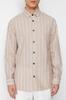Мужская модная новая рубашка бежевого цвета с рубашкой в ​​полоску с воротником обычного кроя