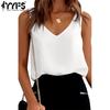 YYFS Женские модные повседневные летние весенние однотонные блузки и рубашки без рукавов с v-образным вырезом и принтом