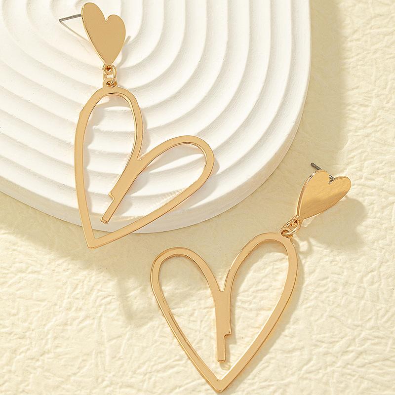 Большие двухслойные полые геометрические серьги-подвески в форме сердца для женщин и девочек, ювелирные изделия, аксессуары, подарок на День святого Валентина