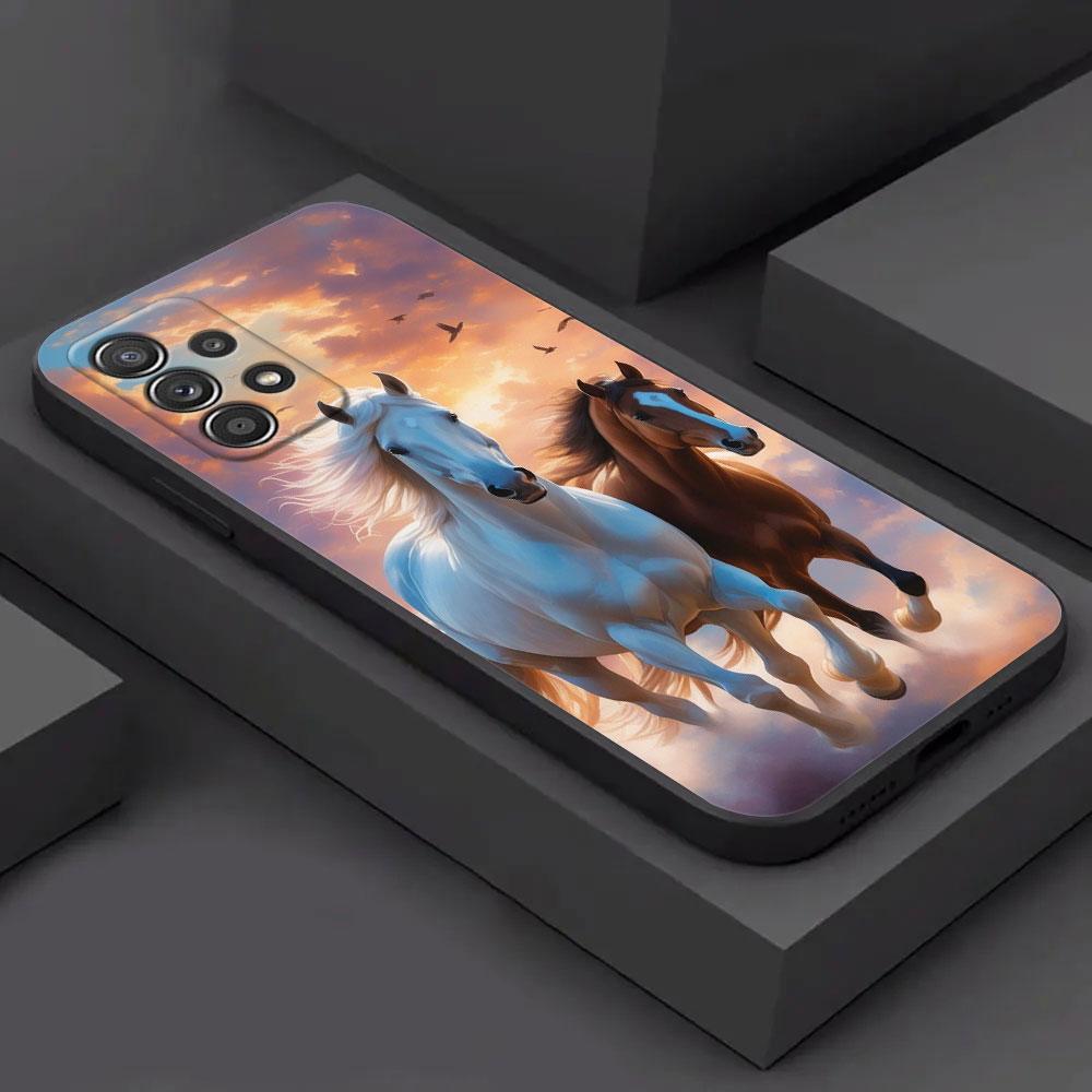 Черно-белые лошади Девушка скачет Для Samsung Galaxy A56 Чехол A54 A52 A53 A36 A34 A35 A33 A32 A50 A72 A73 A26 A25 A16 Чехол Обложка
