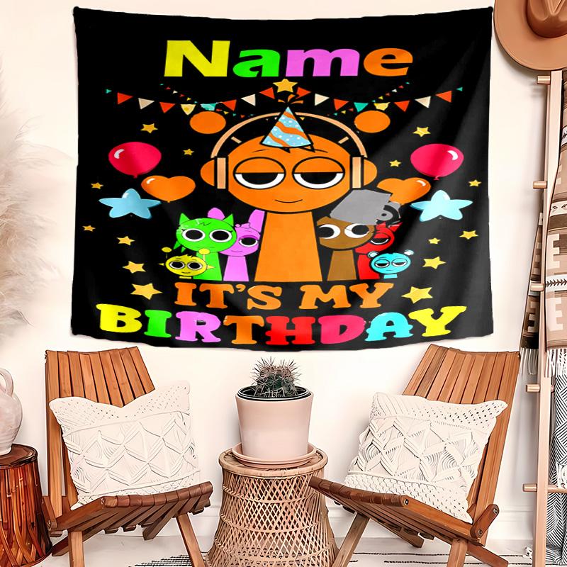 Personalized Sprunki themed Background Tapestry,Custom Name Birthday Party,Multifunctional Wall Decoration for Home Decor,Various Occasions