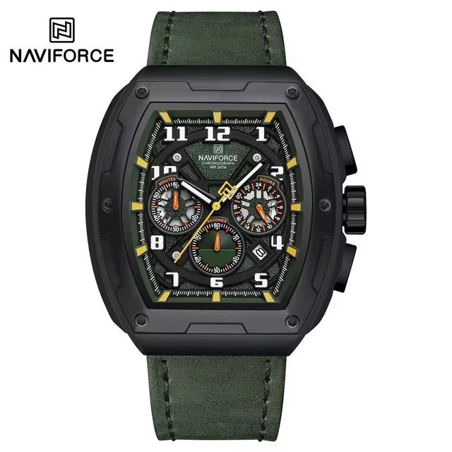 NAVIFORCE 8053 Модные Мужские Часы Хронограф Роскошные Коричневые Кожаные Бизнес Кварцевые Часы Спортивные Водонепроницаемые Браслет 24 Часа