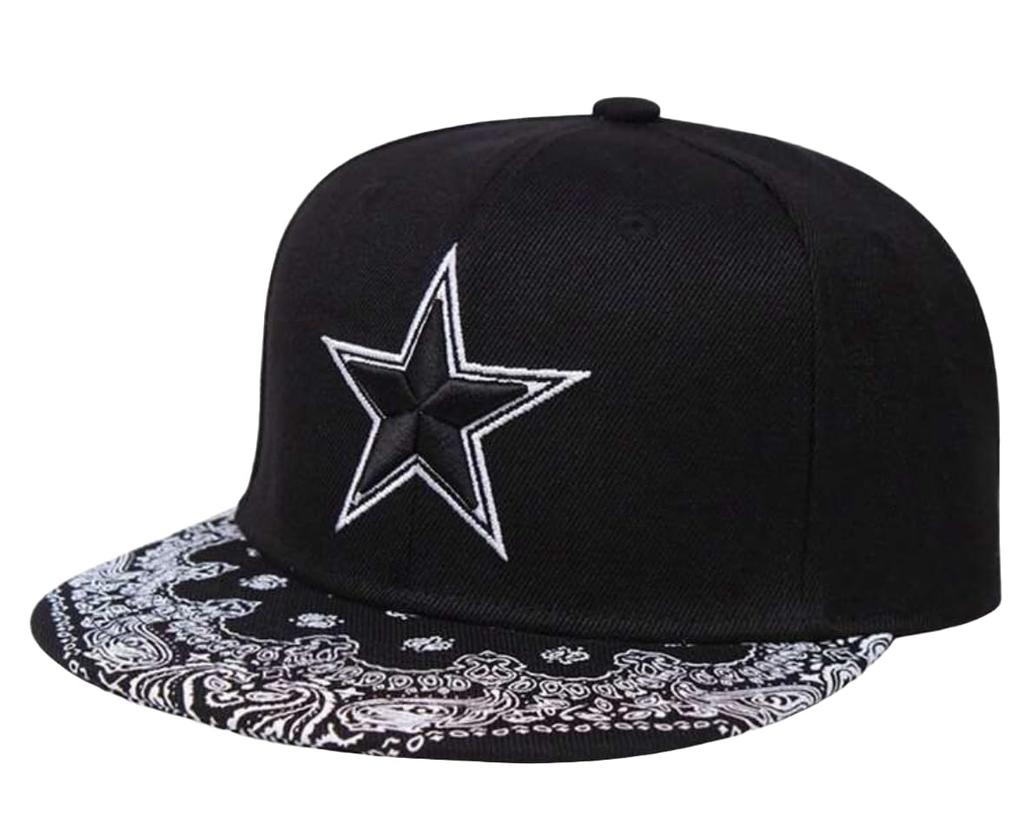 Sproutsy Men's Snapback Baseball Cap, Outdoor Hat, Streetwear, Paisley Star Design (Black)