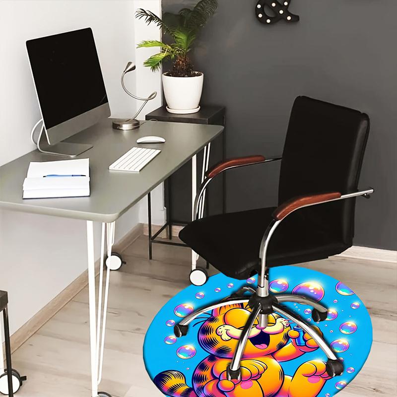 1pc Garfield blowing bubbles Round carpet, Made of Polyester,Perfect for Decorating Office Chairs, Living Rooms,fplt236