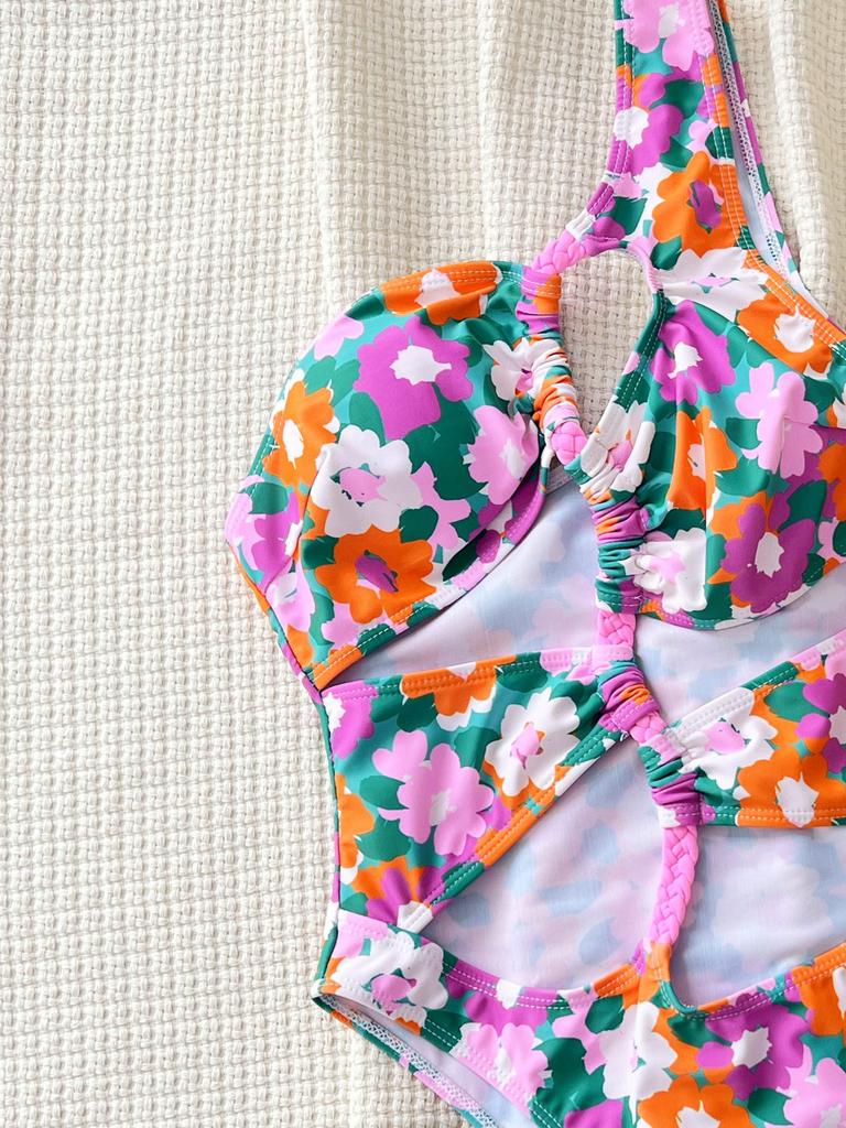 Женский купальник с принтом на одно плечо, сексуальный полый бандажный цельный купальник, бикини, пляжная одежда, купальные костюмы