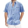 Men's Solid Color Short-sleeved Linen Cardigan Shirt New Button Lapel Shirt