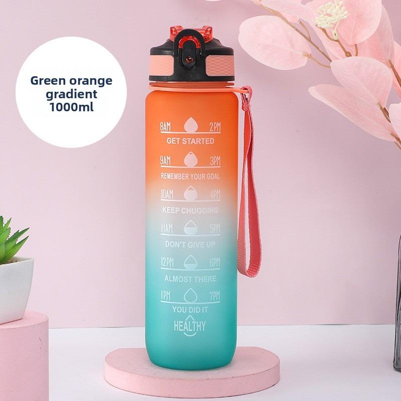 Plastic Sports Water Cup, Large Capacity 1L Outdoor Gradient Color Straw Space Water Cup