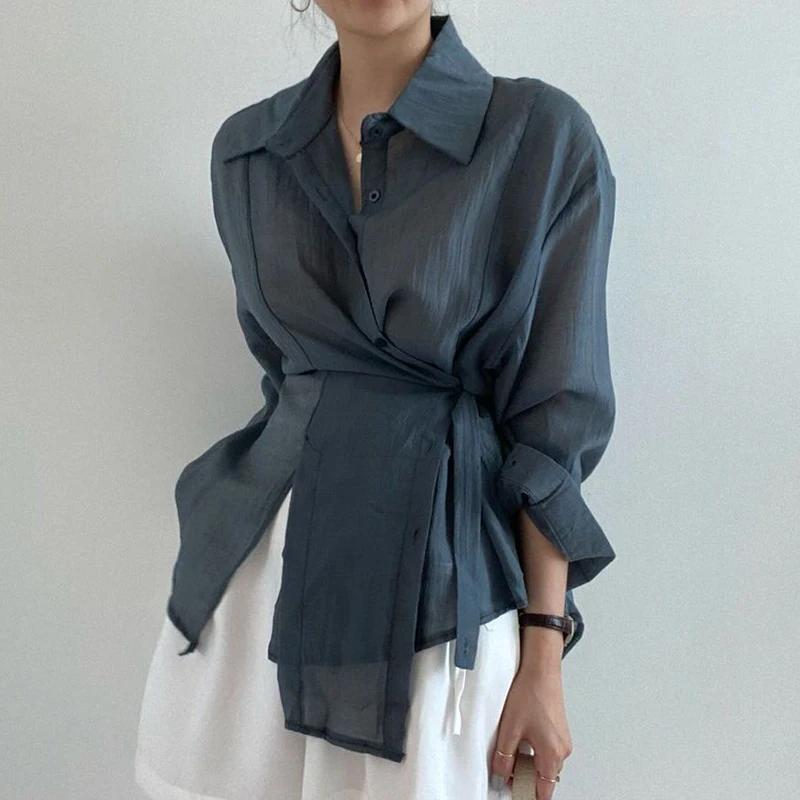 Sunscreen Women Shirt Chic Loose Long Sleeve Blouse Casual Button Shirts Tops Office Lady Elegant Clothing