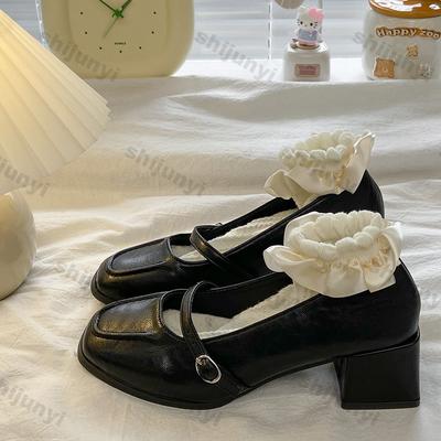 Мода Женские Винтажные Туфли Мэри Джейн с Квадратным Носком Весенняя Мода Мелкие Женские Элегантные Туфли на Квадратном Каблуке в Британском Стиле Однотонные Туфли-Лодочки