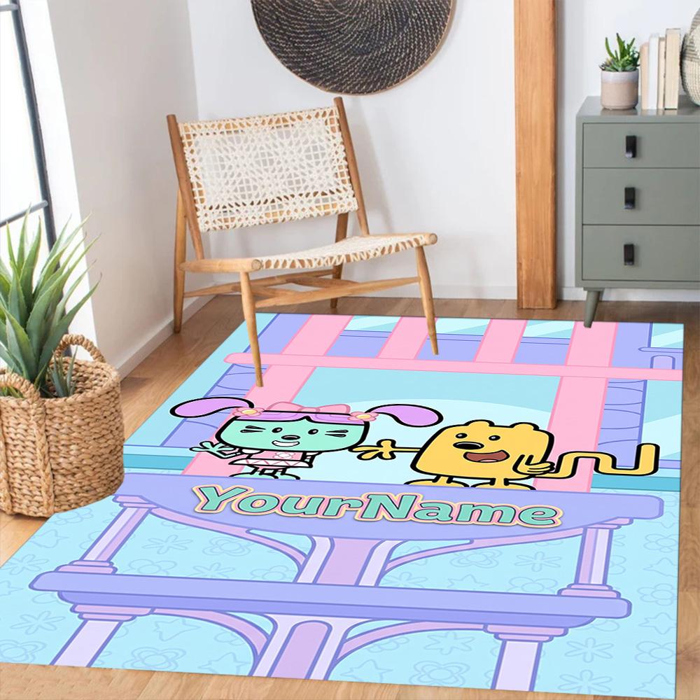 Wow! Wow! Wubbzy Personalized Text Floor Mat Suitable for Foyer Living Rooms Outdoor Study room Anti-slip Rug Office home decor Birthday/Christmas Gif