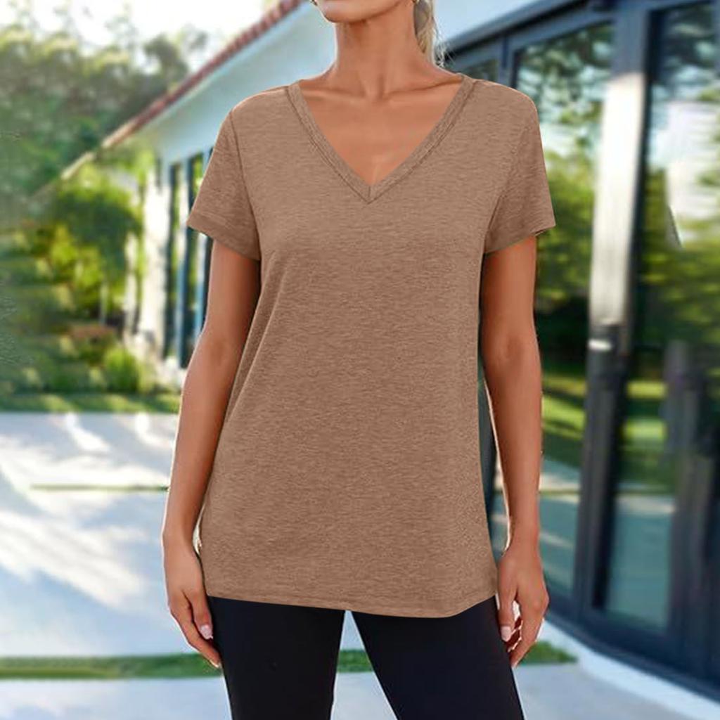 Футболки с коротким рукавом и V-образным вырезом, футболки для женщин, модные топы, модный легкий мягкий повседневный летний топ
