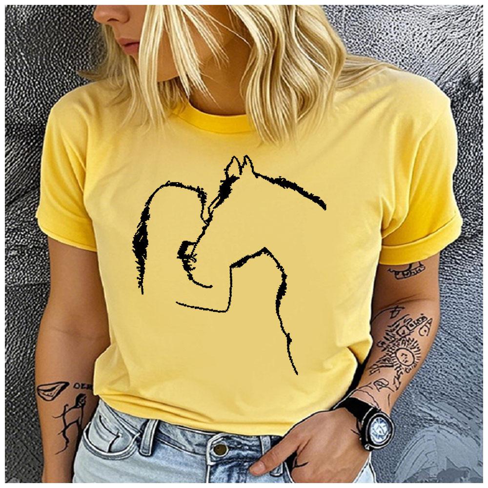 Women's Polyester 100% Cartoon pattern Print Base T-shirt Loose round Neck Casual Short Sleeve Fashion Wholesale Clothing Summer