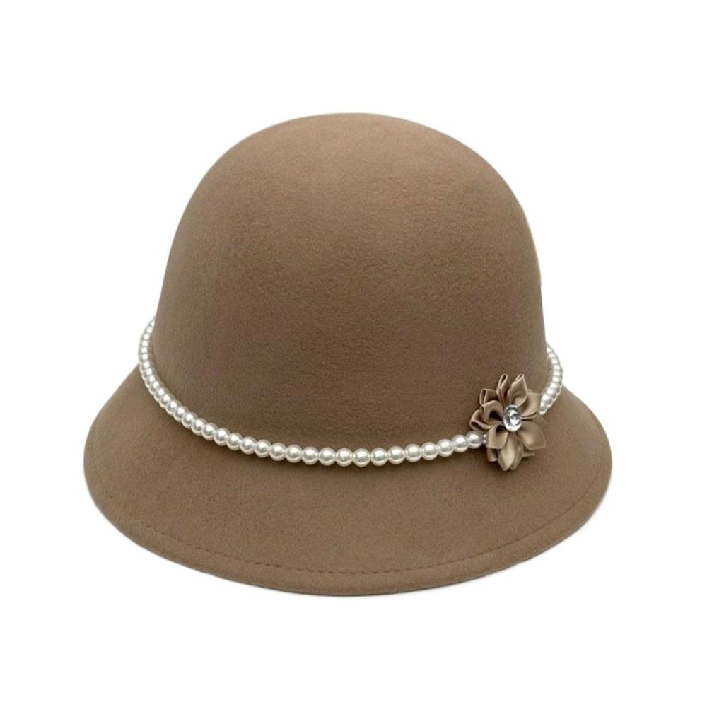 French Style Fisherman Hat Solid Color Woolen Bucket Hat Elegant Flower Topper Hat  Autumn Winter