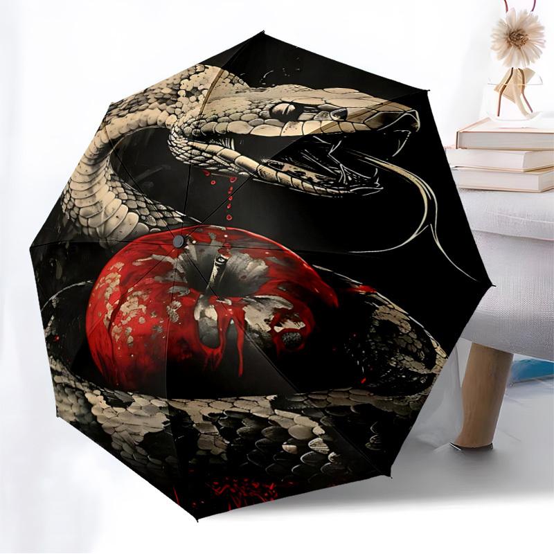 1PC Snake Apple Automatic Folding Umbrella - Compact 8-Rib Design, Durable Plastic & Iron, Lightweight for Outdoor Daily Use, Festive Gift057