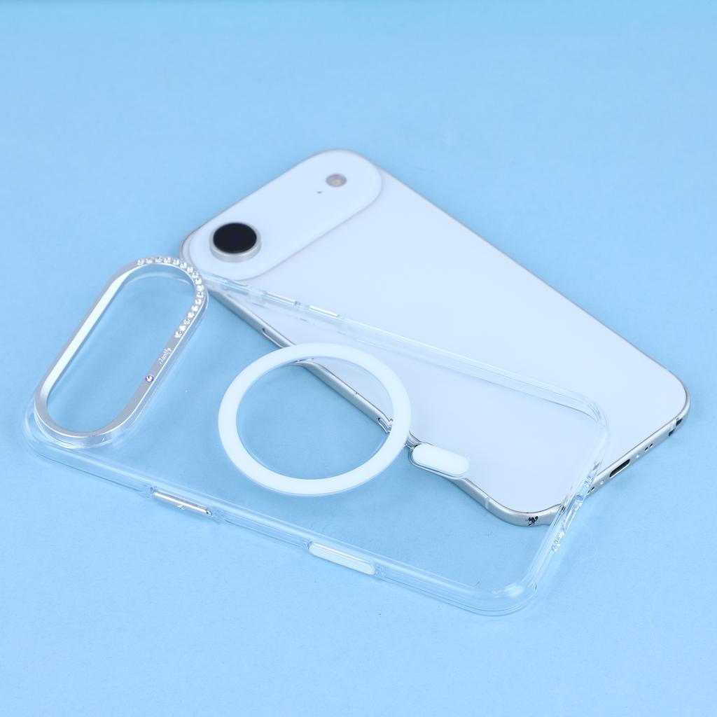 JAUCASE For iPhone 17 Air Magnetic Case Clear PC Phone Cover with Rhinestone Lens Frame/AI Button