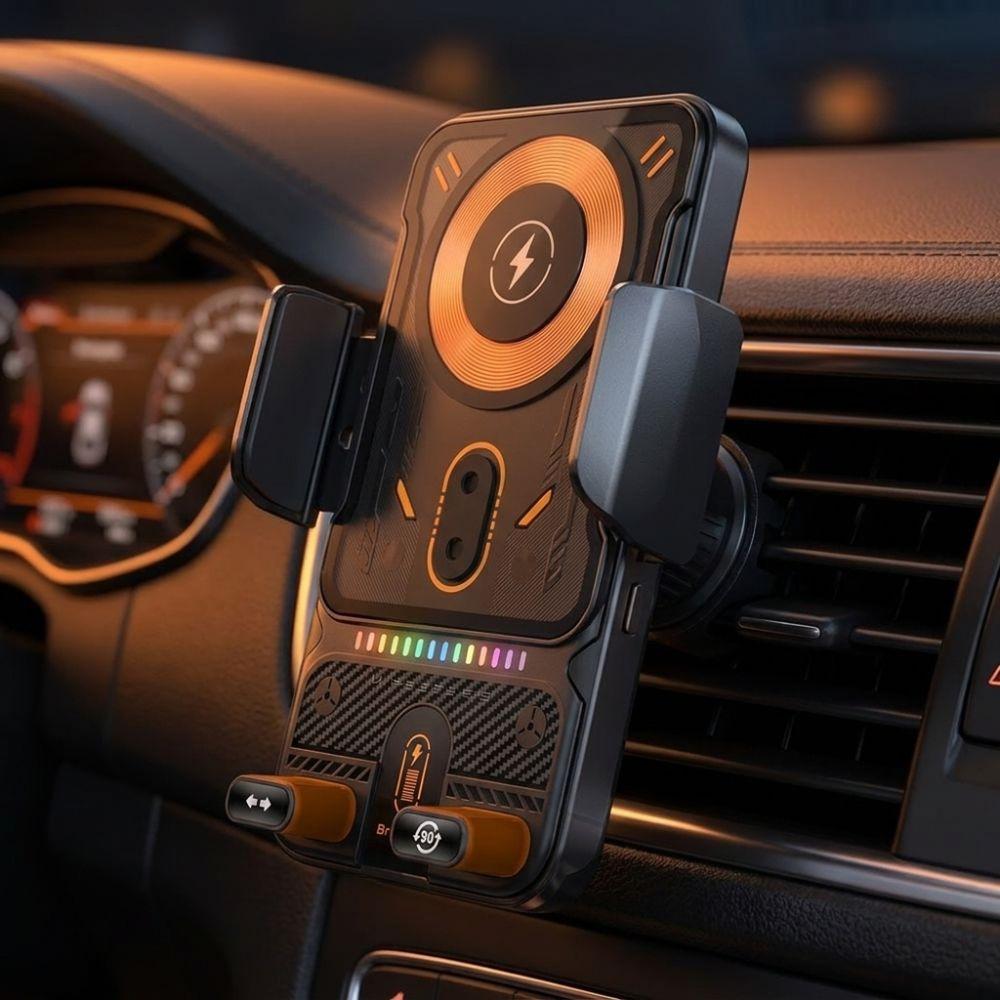 Black Car Phone Holder 15W Fast Charging Universal Car Charger Convenient Car Phone Mount