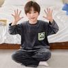 Kids Flannel Pajamas Set Boys Girls Warm Long Sleeve Top And Pants Sleepwear Winter Home Nightwear