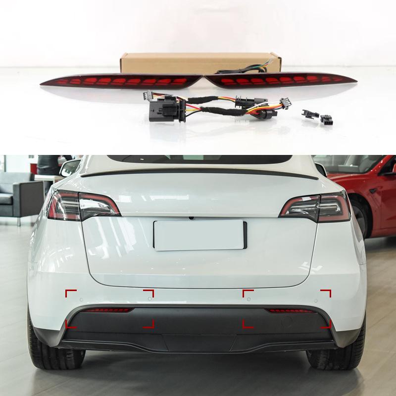 2PCS For Tesla Model Y Rear Fog Lamp Brake Light Dynamic Turn Signal Reflector LED Bumper Light Car Tuning Accessories