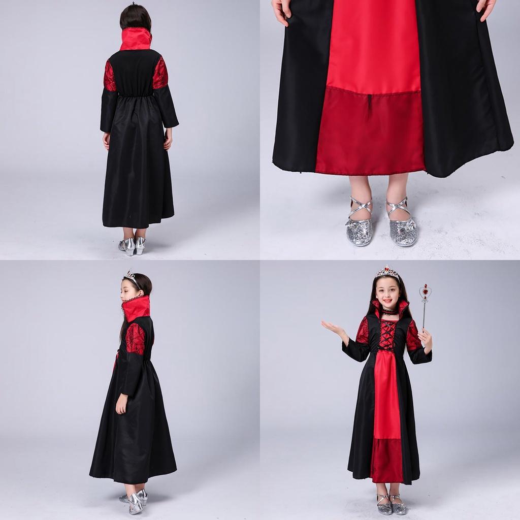 Очаровательный детский костюм королевы для девочек, платье ведьмы на шнуровке для косплея на Хэллоуин