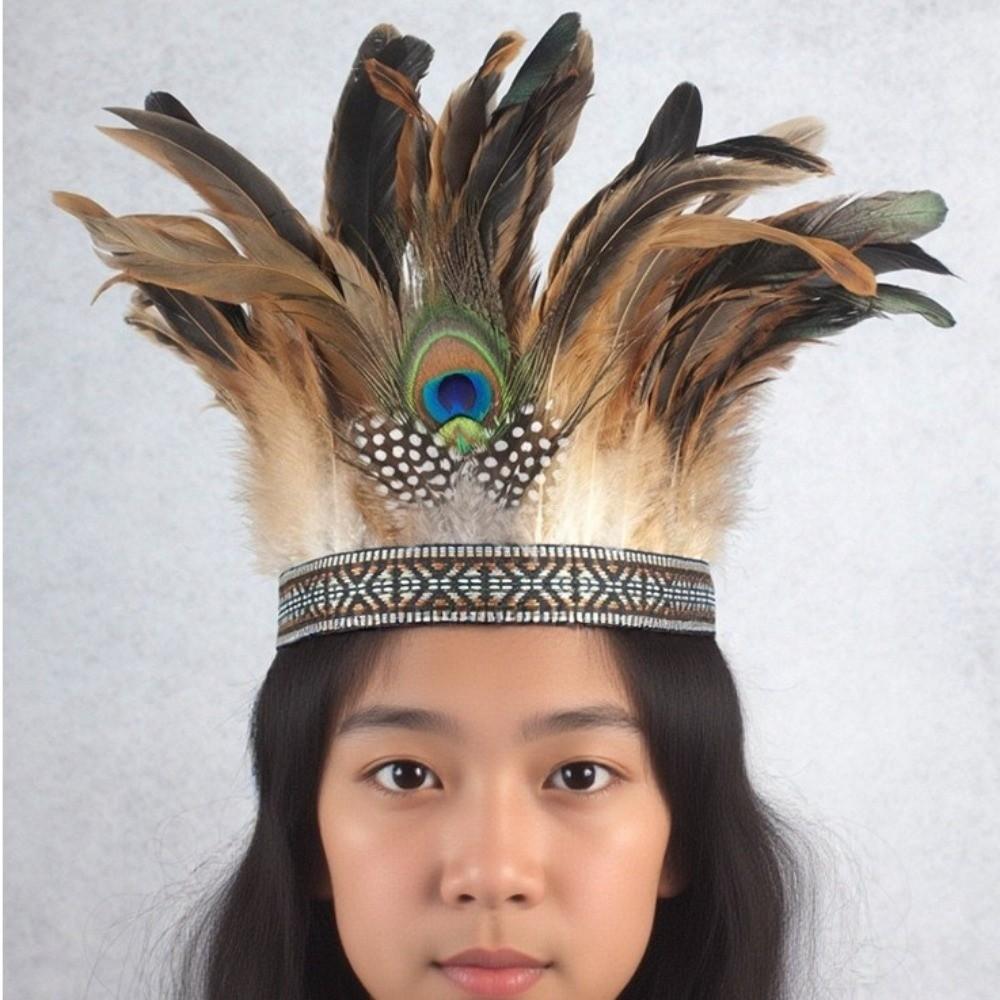 Colorful Indian Feather Crown Headpiece Peacock Costume Headdress Novelty Indian Headband Show