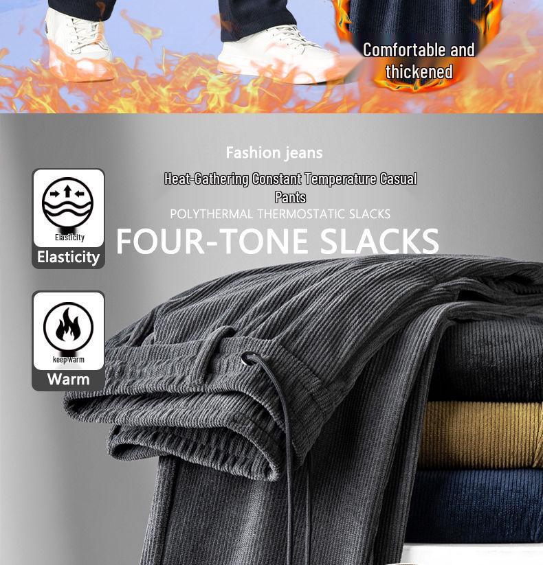 Мужские вельветовые брюки на флисовой подкладке Romon, утолщенная эластичная талия, теплый повседневный стиль для осени/зимы.