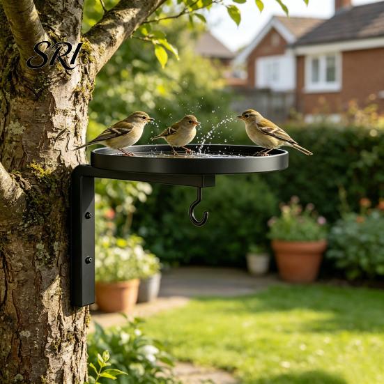 Bird Bath Wall Hanger Mounted Feeder, Heavy Duty Metal Birdbath Bowl with Garden Hook, Feeder Bracket for Outdoor Yard Mount Hook