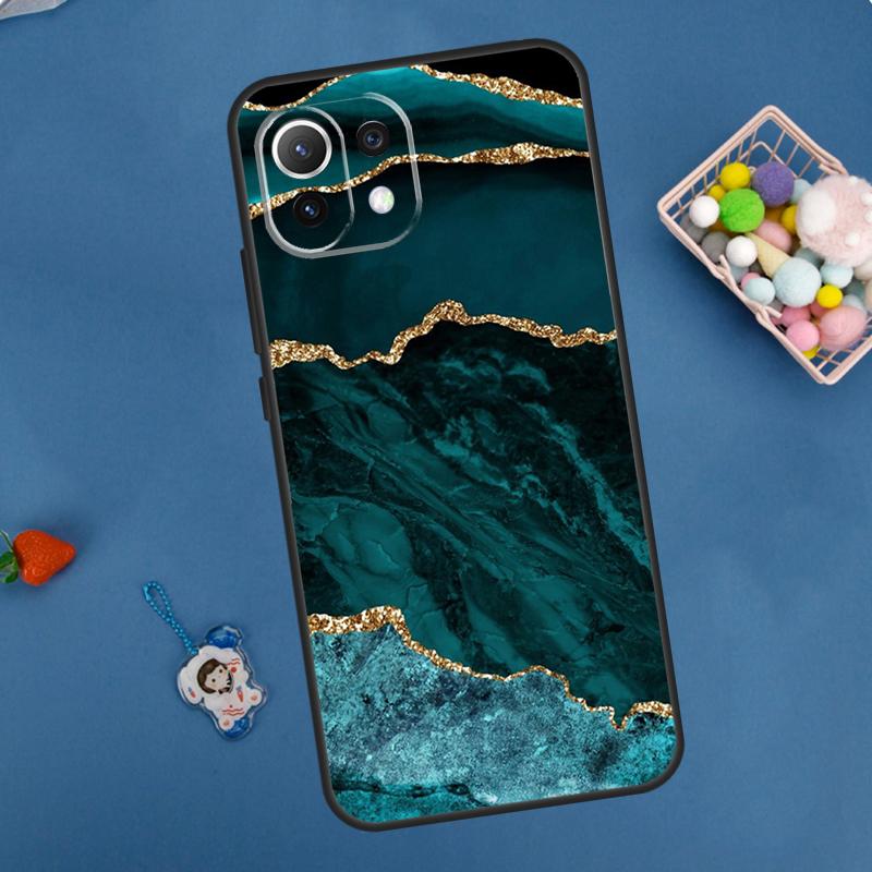 Gold Indigo Faux Malachite Case For Xiaomi 14 13 15 Ultra 11T 12T 13T 14T Pro POCO X7 Pro X3 X5 F5 F6 M6 X6 Pro Cover