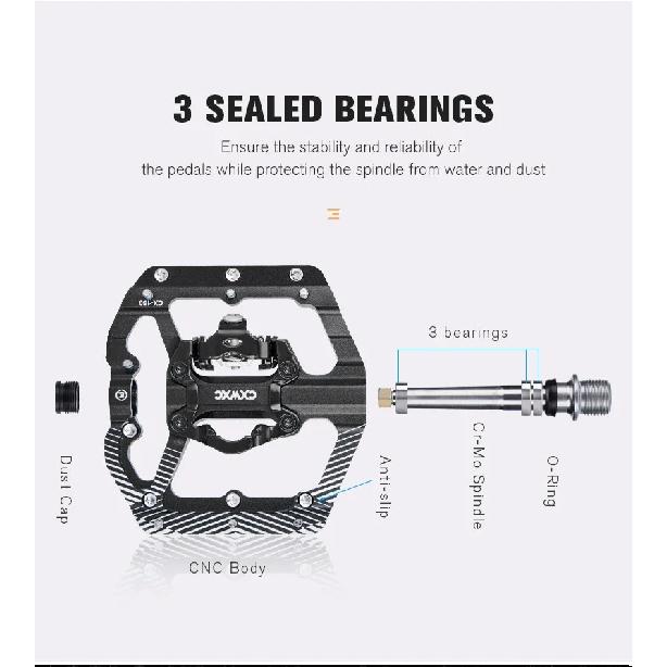 CXWXC Dual Function Platforms Flat / Clipless MTB Pedals SPD Cleats 3 Sealed Bearings Bike Pedals Road Bmx Pedals For Bicycle