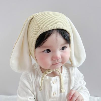 Детская шапка с милым кроликом, теплая шапка с рисунком кролика для защиты ушей, детская шапка для мальчиков и девочек, однотонная мягкая шапка-ушанка для малышей, капот