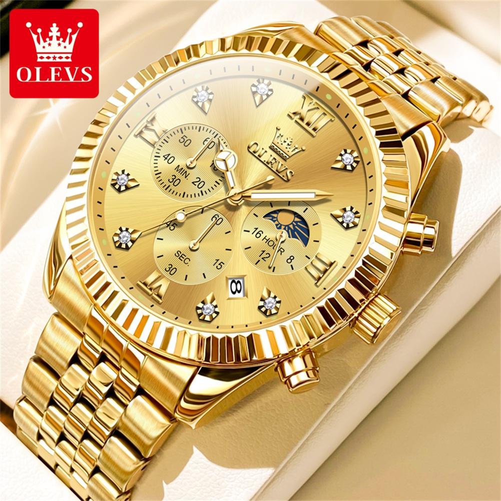OLEVS 2932 Luxury Original Business Men's Watch 24 Hour Moon Phase Chronograph Waterproof Calendar Quartz Watch for Man