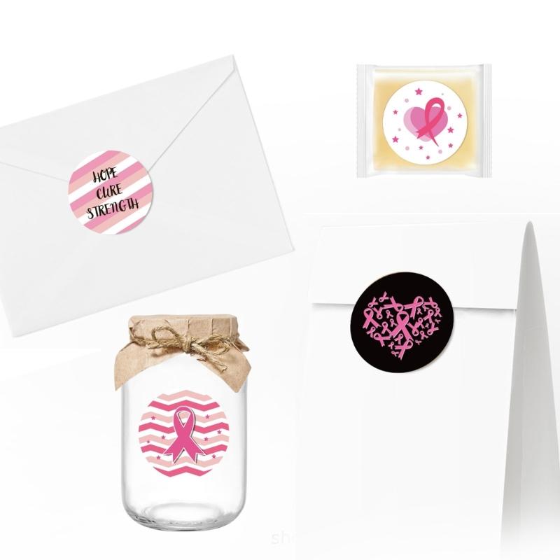 Pink Ribbon Awareness Sticker Decorative Sticker Breasts Cancer Awareness Labels for Event Gift Letter Package Sealing