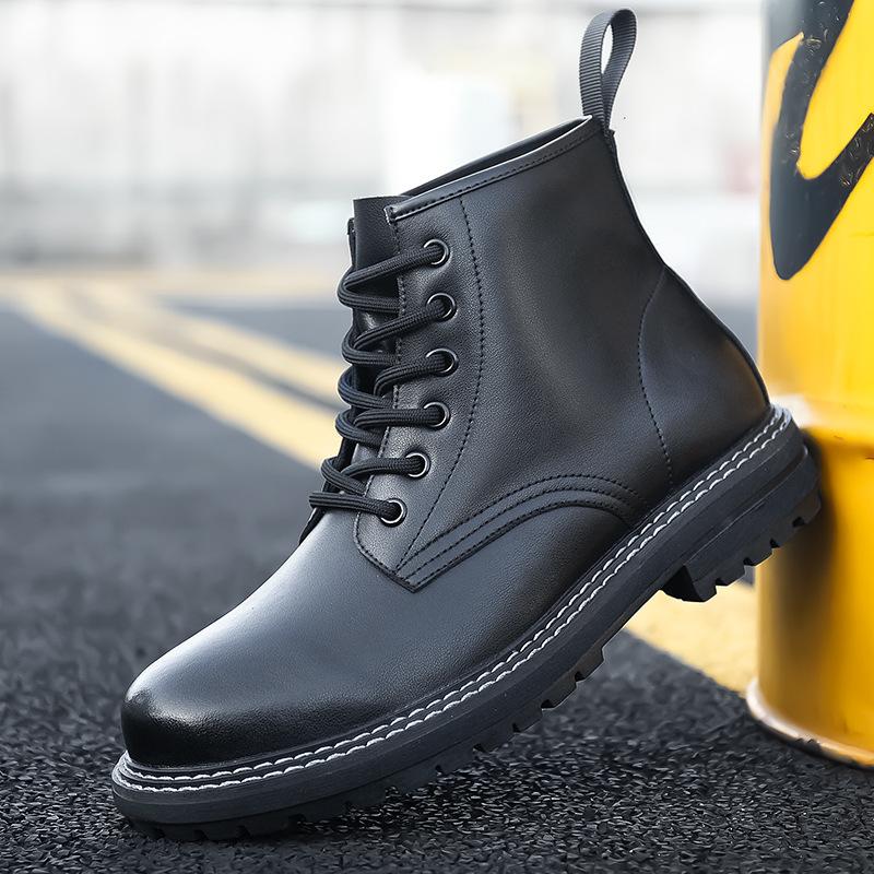 Осенне-зимние ботинки Мартин из коровьей кожи, мужские бархатные черные рабочие ботинки на толстой подошве, шнуровка, модные ботинки 2025