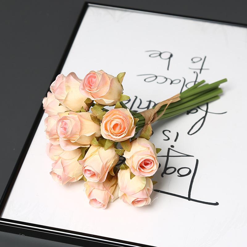 Artificial 12-Head Rose Bouquet for Bridal, Valentine's, Home Decor, Table Centerpiece, or Photography Props.