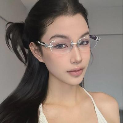 Очки без оправы в металлическом стиле в стиле ретро — образ высокого интеллекта в стиле Y2K для женщин с дополнительной оправой для коррекции близорукости.