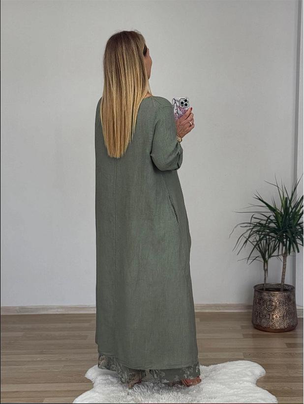 Комплект женский европейского и американского стиля из хлопка и льна: асимметричный топ и брюки широкого кроя, 2025