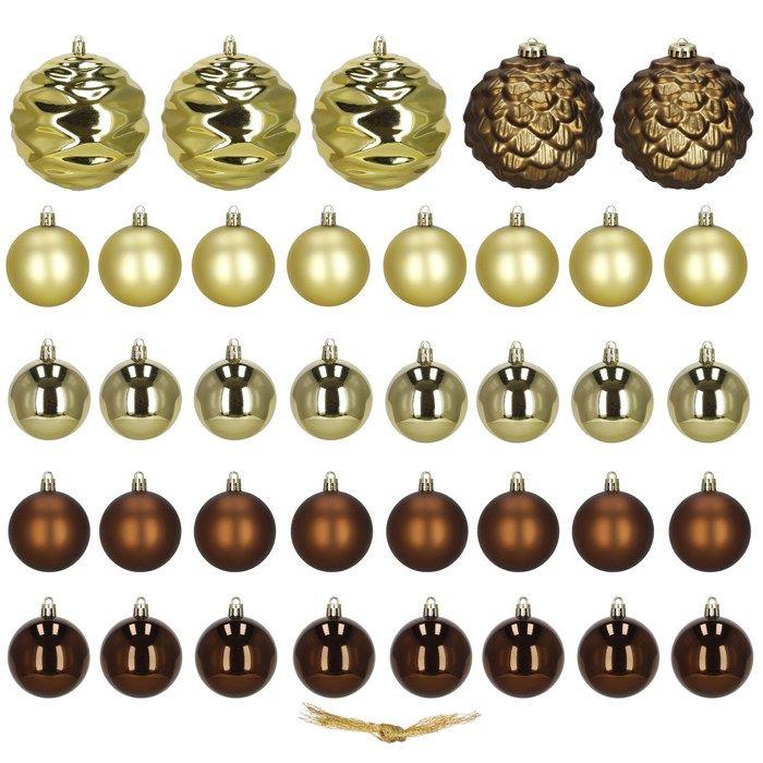 Boules de sapin de Noël - SPRINGOS - Ensemble de 37 pièces - Incassables - Marron doré - Décorations élégantes