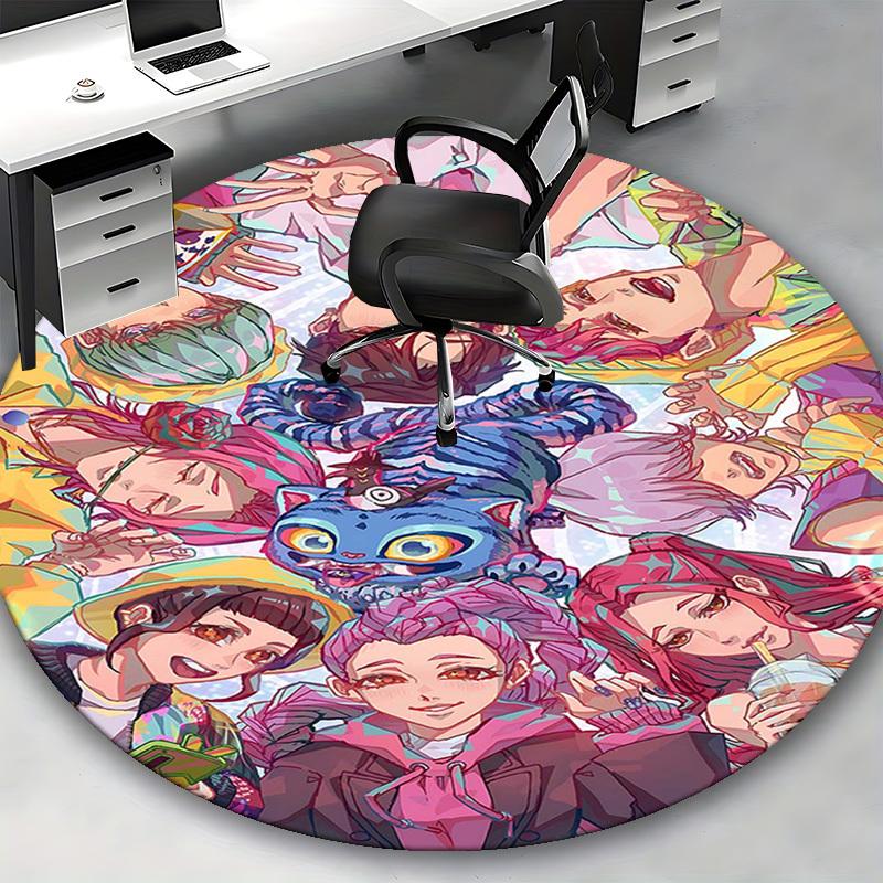 1pc Anime Cartoon Design Round Carpet - Office Chair Mat, Non-Slip Rug for Home Decor, Living Room, Bedroom, Game Room & Dormitory Decoration.W027