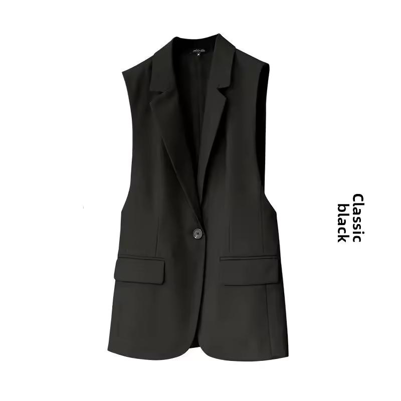 Spring Autumn Elegant Minimalist Women's Outerwear Suit Jacket Vest