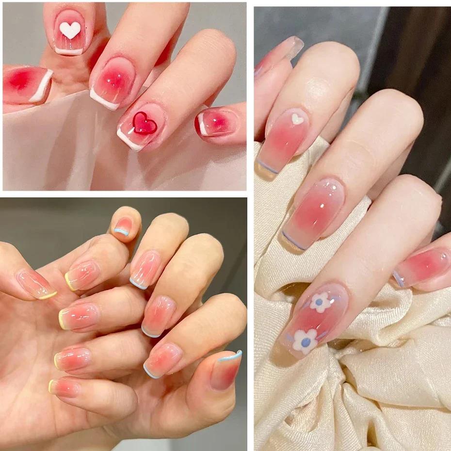 Градиентная наклейка для ногтей 3D Желейно-красный Пудровые румяна Слайдер Круглый Галогенный краситель Милый Омбре Дизайн ногтей Полупрозрачные Гель-лаковые обертывания Дека