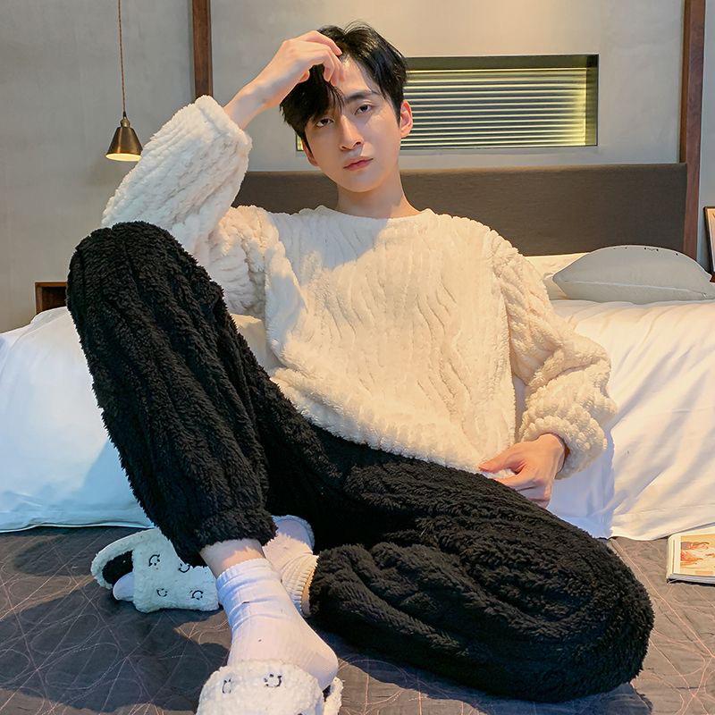 Мужская пижама из кораллового флиса — плотная, теплая зимняя фланель для подростков и старшеклассников