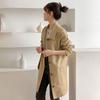 Polo Collar Trench Coat Solid Color Simple Casual Women's Thin Coat Mid Length Loose Single Breasted Design with Lining Cloth Spring Autumn
