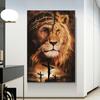 The Lion And Jesus Wall Art Painting Canvas Christ Decorative Pictures HD Print Poster For Living Room Home Decor Animal Cuadros