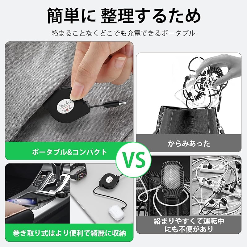 iPhone 16 USB-C & Cable 3A/60W Fast Charging Retractable Charging Cable Type C 15 Pro Max/Galaxy iPad Pro/Air MacBook Various Support (1m/black)