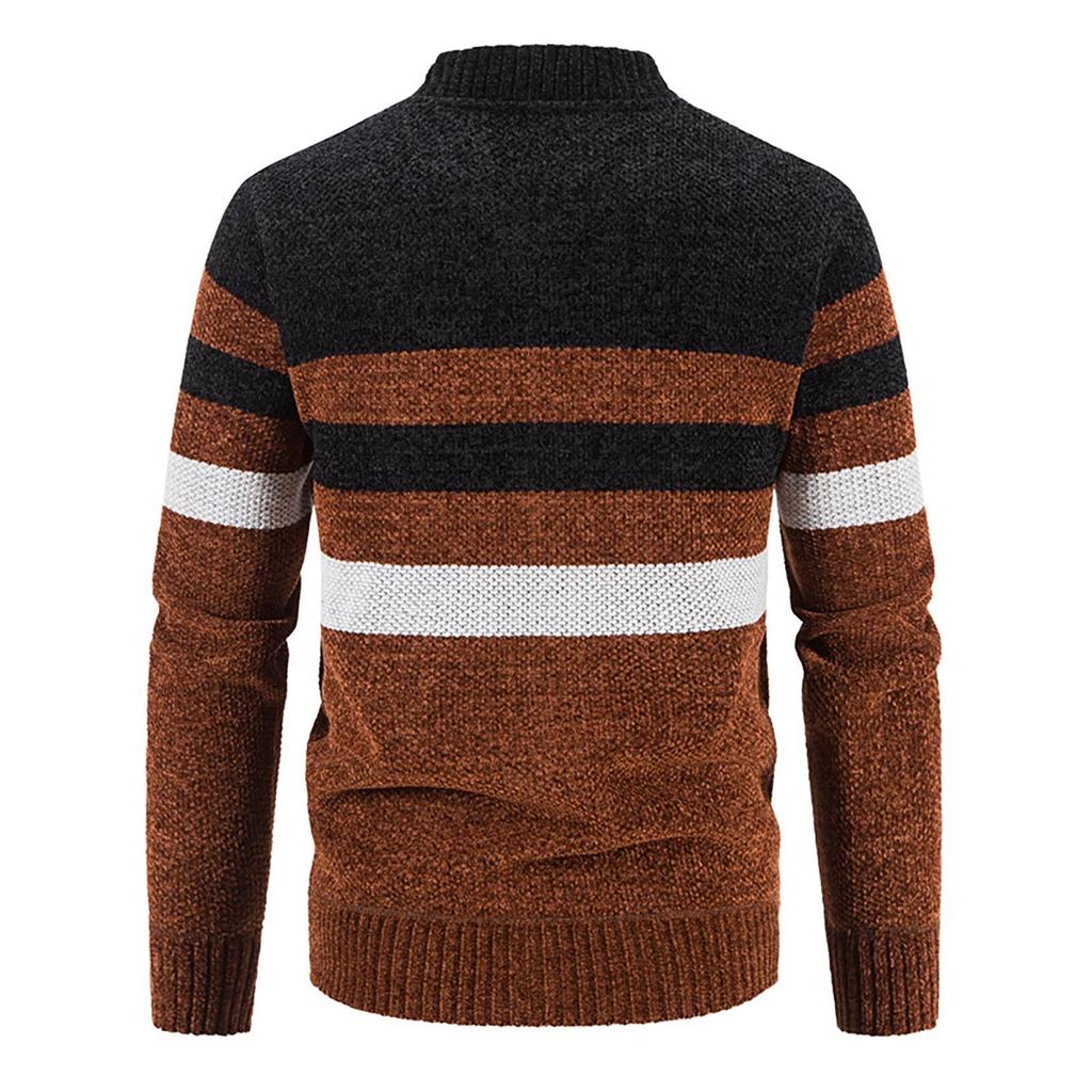 Color Blocked Cardigan Sweater Men's Plush Thickened Casual Knitting Coat