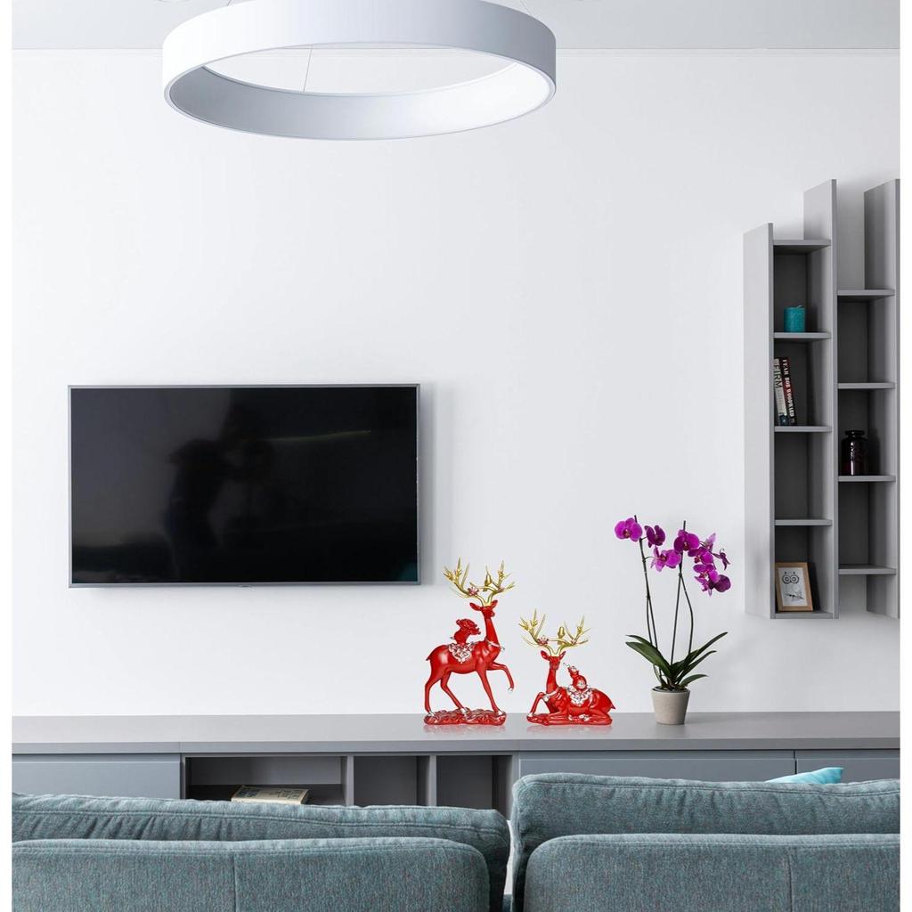 Набор из 2 фигурок оленей, декоративная центральная часть, подарочная скульптура лося, современные статуэтки оленей для полки, свадебной гостиной, красного цвета (RED)