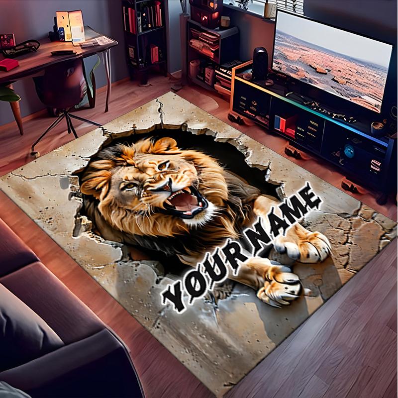 1PC Custom Name Lion Roar Through Wall Theme Floor Mat Ideal for Living Room, Game Rooms, Office, Bedroom, Office Floor Mat , Floor Mats for Home
