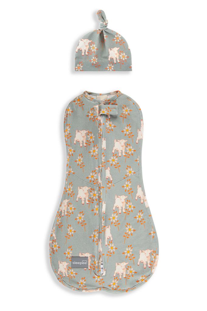 Первый шаг Накидка с кепкой Винтажные животные Небесно-голубой