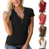 Women's Sexy Slim Solid Color Deep V-Neck Button Pocket Short Sleeve T-Shirt Top