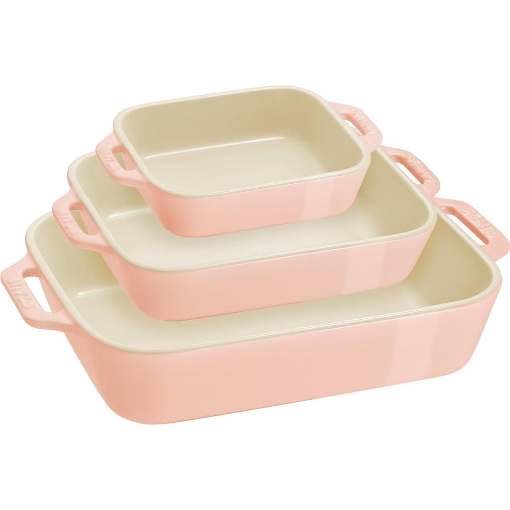 Staub Dish X 11cm 20 X 16cm 3 Piece Set Macaron Ceramic Set Gratin Dish Oven Microwave Safe Japanese Dish "Rectangular (14 / / 27x20cm) Pink"